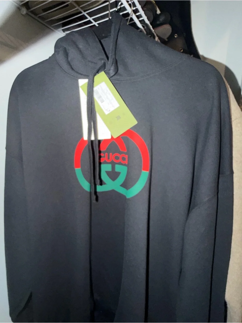 NWT Gucci Black Hoodie with Red & Green Interlocking Logo XL
